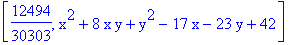 [12494/30303, x^2+8*x*y+y^2-17*x-23*y+42]